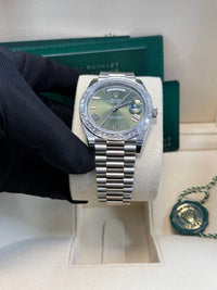 Thumbnail for Rolex Day - Date 40 Baguette Diamond Bezel Olive Green Roman Dial President Bracelet 228396TBR German Day Wheel - WatchesOff5th
