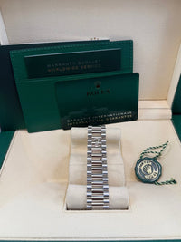 Thumbnail for Rolex Day - Date 40 Baguette Diamond Bezel Olive Green Roman Dial President Bracelet 228396TBR German Day Wheel - WatchesOff5th