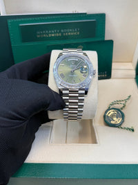 Thumbnail for Rolex Day - Date 40 Baguette Diamond Bezel Olive Green Roman Dial President Bracelet 228396TBR German Day Wheel - WatchesOff5th