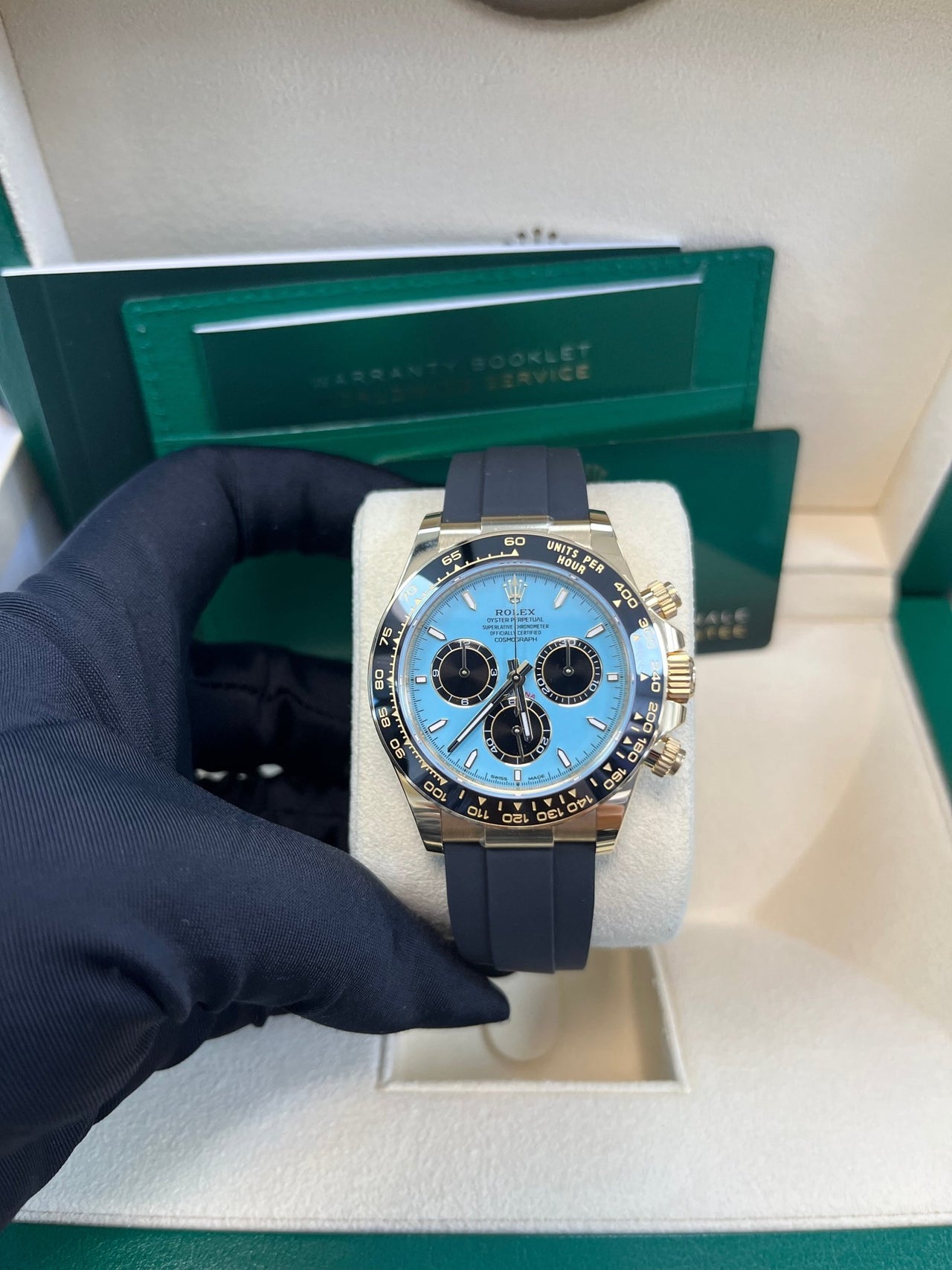 Rolex Daytona Yellow Gold Daytona Tiffany Dial on Oysterflex New 2025 Release Reference 126518 - WatchesOff5thWatch