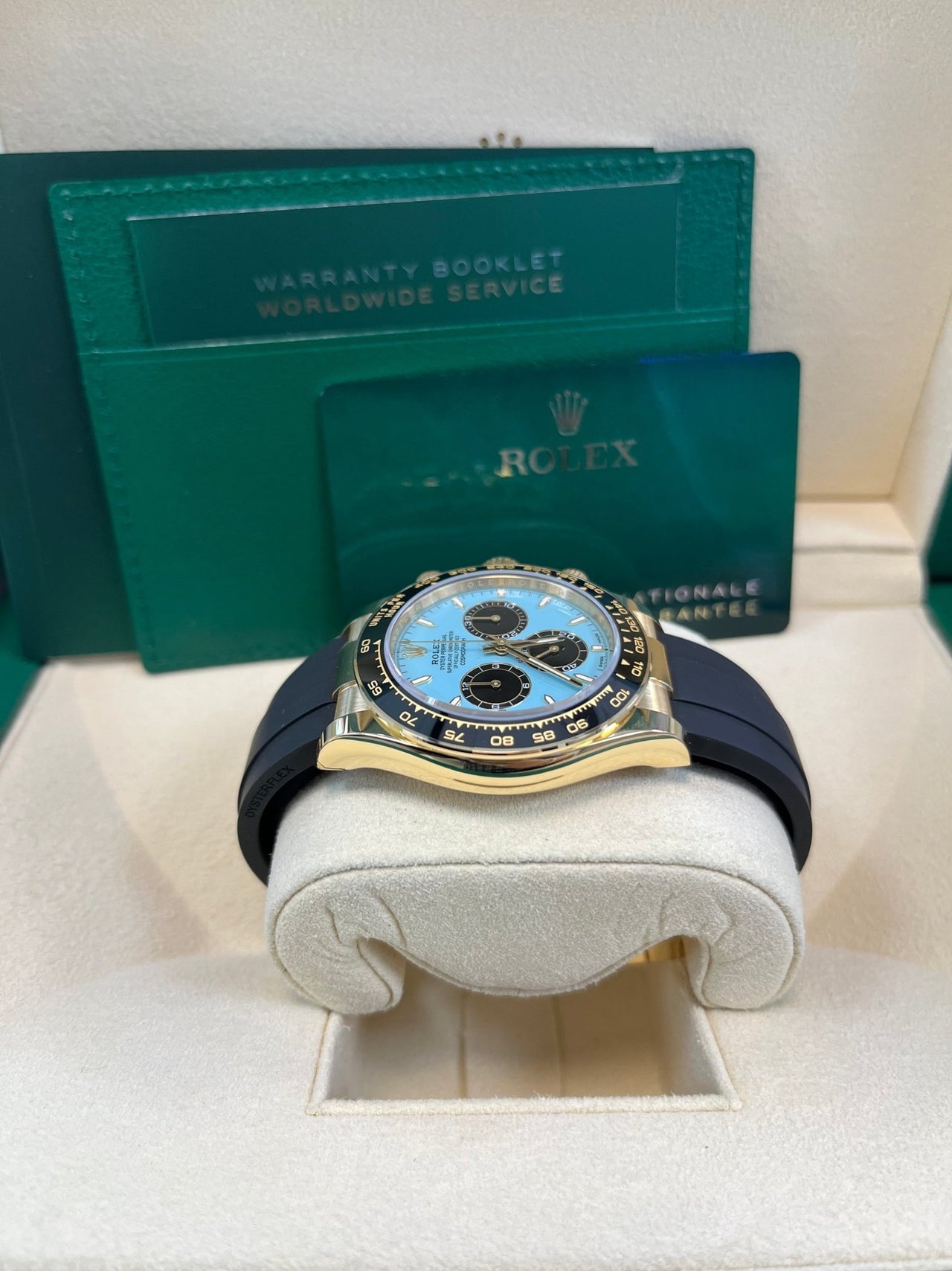 Rolex Daytona Yellow Gold Daytona Tiffany Dial on Oysterflex New 2025 Release Reference 126518 - WatchesOff5thWatch