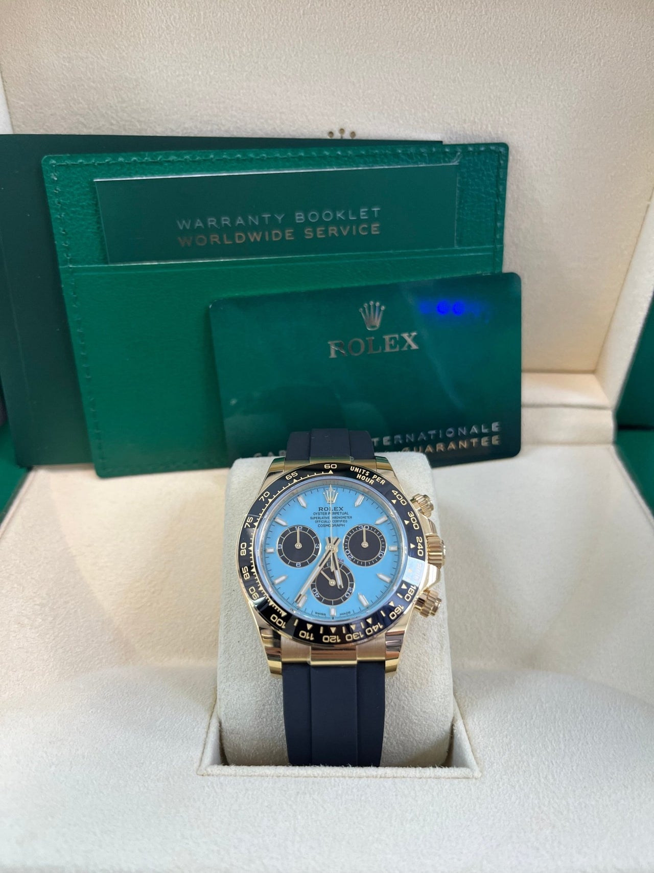 Rolex Daytona Yellow Gold Daytona Tiffany Dial on Oysterflex New 2025 Release Reference 126518 - WatchesOff5thWatch