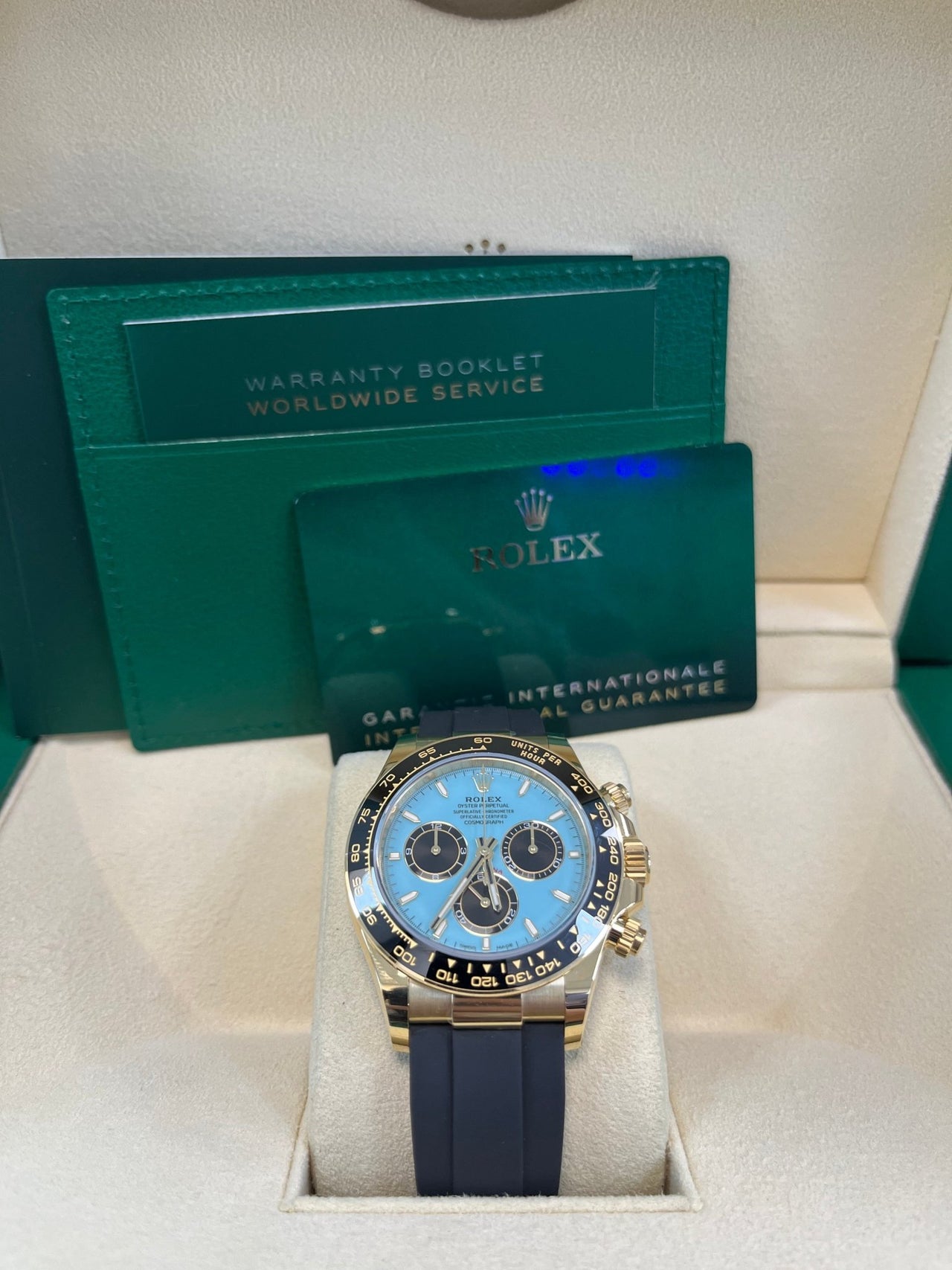 Rolex Daytona Yellow Gold Daytona Tiffany Dial on Oysterflex New 2025 Release Reference 126518 - WatchesOff5thWatch