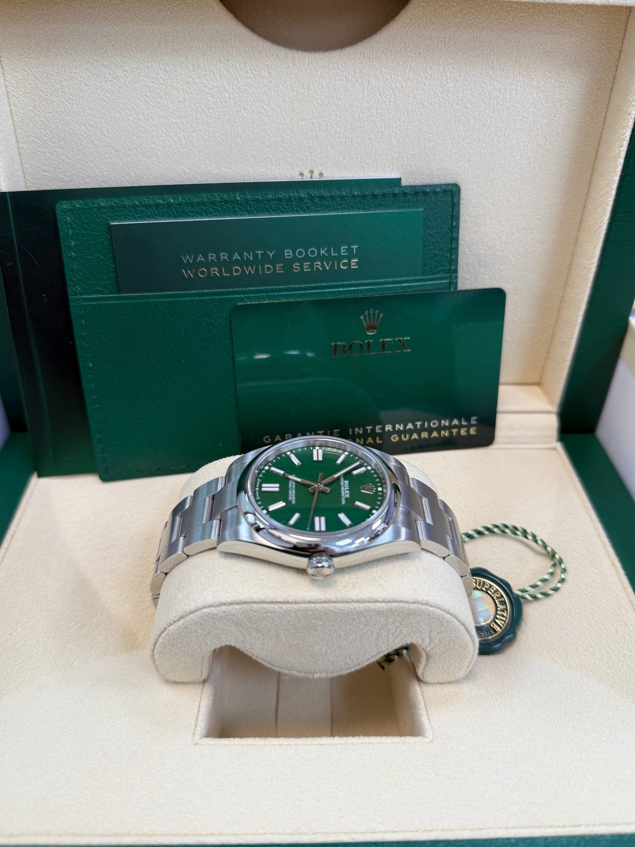Rolex Oyster Perpetual 41 Stainless Steel - Green Index Dial - Oyster Bracelet (Ref# 124300) - WatchesOff5thWatch
