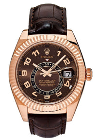 Thumbnail for Rolex Sky-Dweller 18k Rose Gold Chocolate Arabic Dial Leather Band 326135 - WatchesOff5th