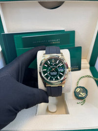 Thumbnail for Rolex Sky - Dweller New Release 2025 Sky - Dweller 336238 Yellow Gold Bright Green Dial Oysterflex - WatchesOff5th