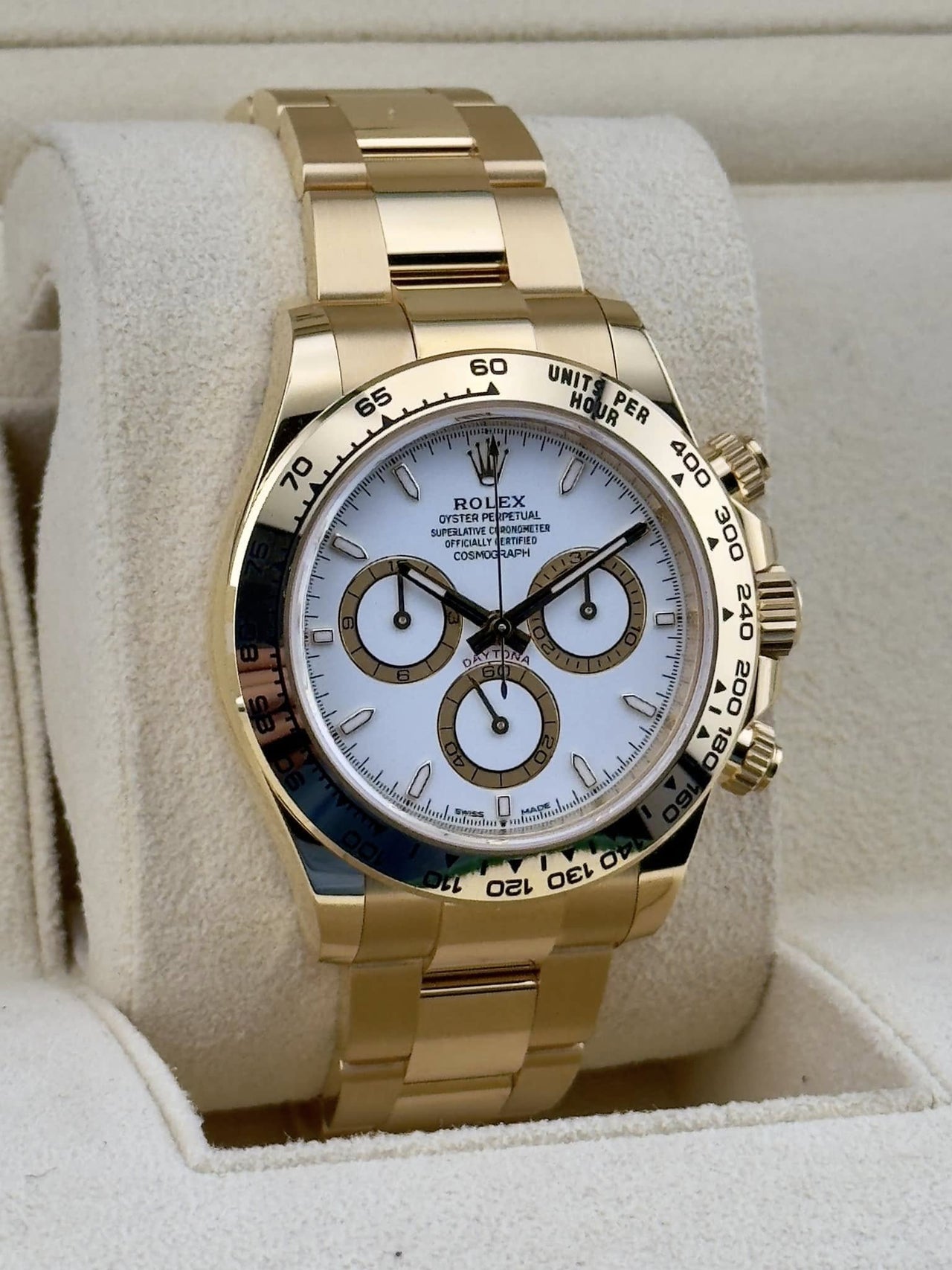 Rolex Yellow Gold White Index Dial Daytona Oyster Bracelet 126508 - WatchesOff5thWatch