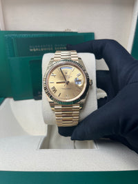 Thumbnail for Rolex Day-Date 40 Yellow Gold Champagne Roman Dial Fluted Bezel (Ref # 228238)