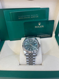 Thumbnail for Rolex DateJust Oyster 41 mm Oystersteel Mint Green Dial Fluted Bezel Jubilee Bracelet (Reference # 126334)