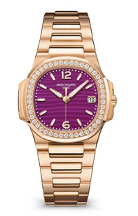 Thumbnail for Patek Philippe Nautilus 32mm Diamond Bezel Rose Gold Purple Wave Dial 7010/1R-013 - WatchesOff5th