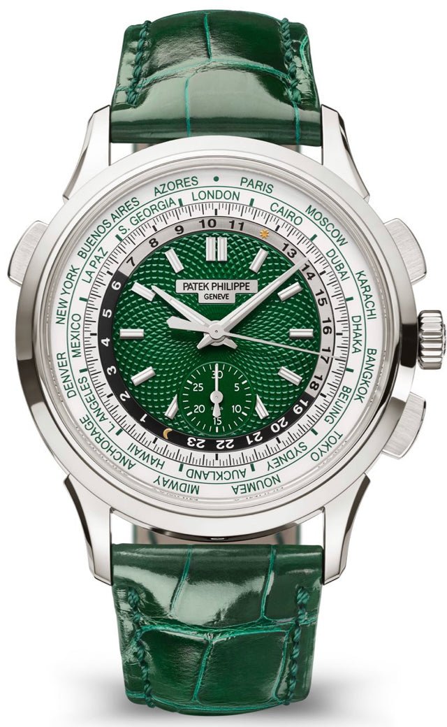 Bøje Dekoration T Patek Philippe World Time Flyback Chronograph Green 5930P-001 –  WatchesOff5th