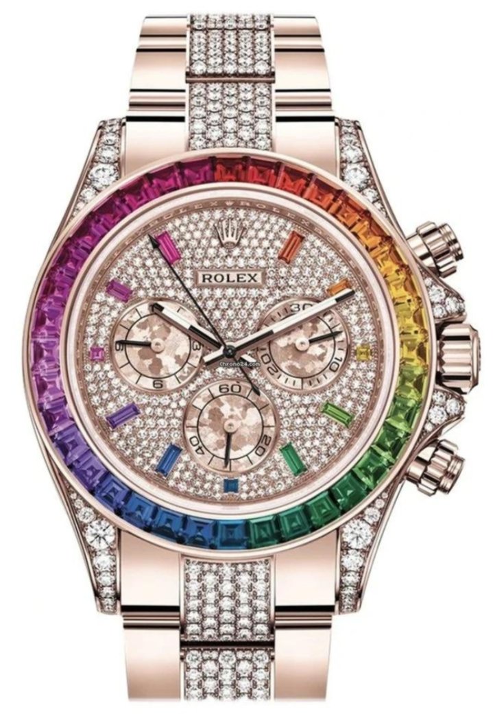 Rolex Cosmograph Everose Daytona Factory Diamond Rainbow Edition Ref# 116595RBOW) - WatchesOff5thWatch