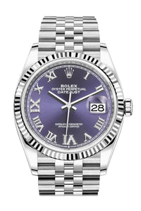 Thumbnail for Rolex Datejust 36 Fluted Bezel Aubergine Purple Diamond Roman VI and IX Dial Jubilee Bracelet (Ref# 126234) - WatchesOff5th