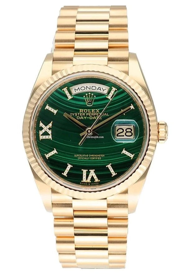Rolex Day-Date 36 Super Rare Dial | Green Dial Fluted Bezel President Bracelet WatchesOff5th