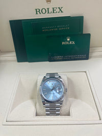 Thumbnail for Rolex Day-Date 40 Platinum Day-Date 40 Watch - Fluted Bezel - Ice Blue Index Dial President Bracelet 228236 - WatchesOff5thWatch