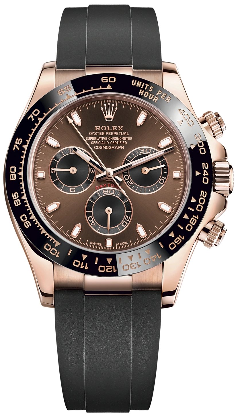 Rolex Daytona Everose Gold Cosmograph 40 Watch - Chocolate Index Dial - Black Oysterflex Strap (Ref# 116515LN) - WatchesOff5thWatch