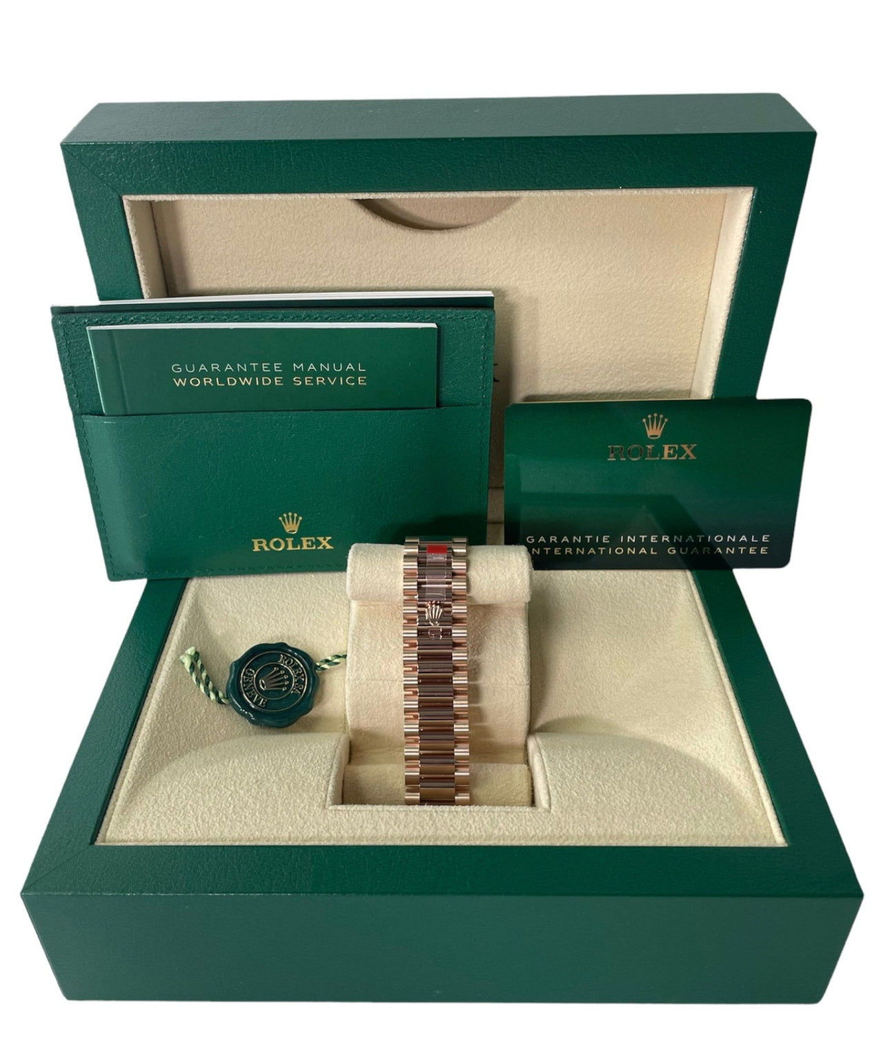 Rolex Everose Gold Day-Date 36 Watch - Fluted Bezel - Brown Ombre“ Diamond Dial - President Bracelet (Ref# 128235) - WatchesOff5thWatch