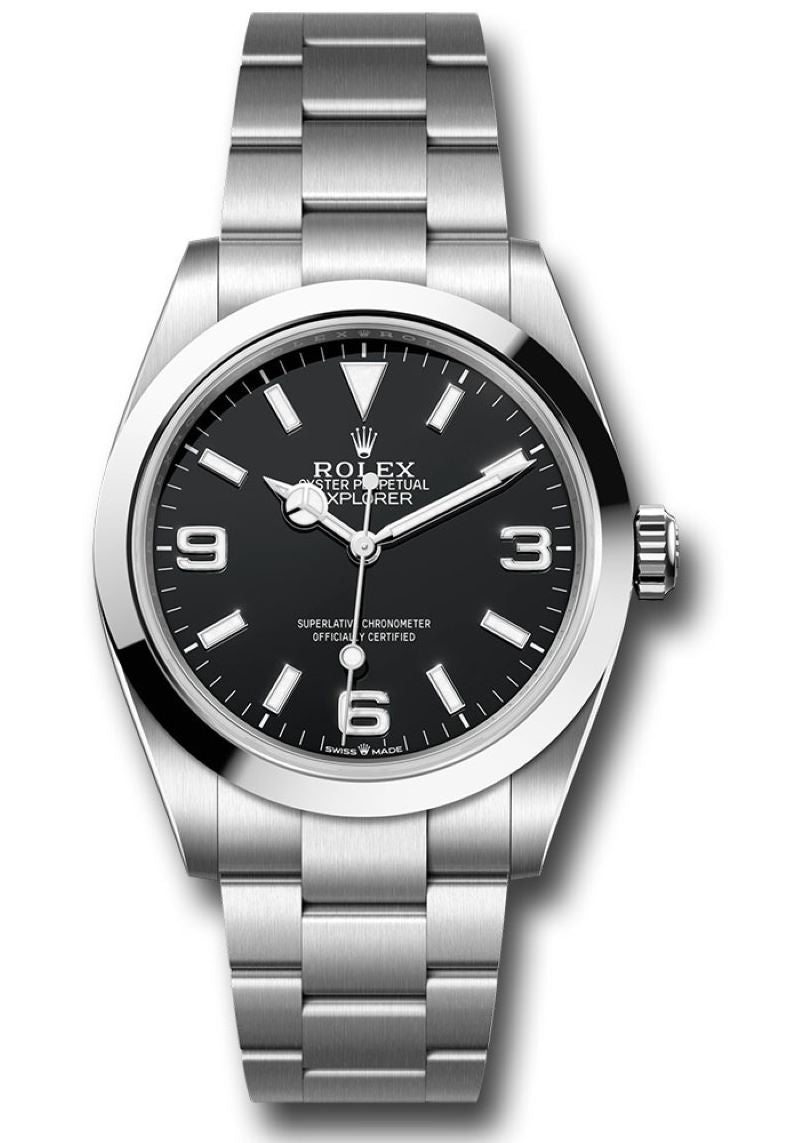 Rolex Explorer Oystersteel 40 Watch Smooth Bezel Black Index Arabic Dial Oyster Bracelet 224270 - WatchesOff5th