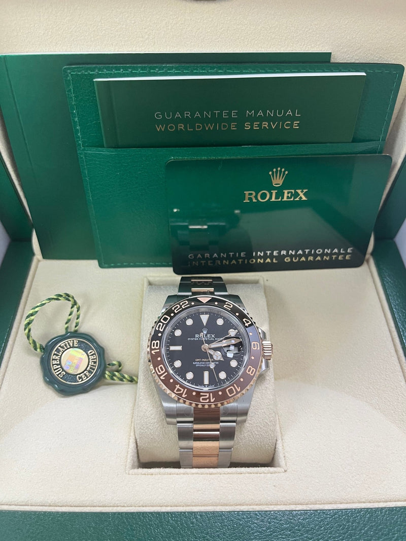 Rolex GMT-Master II Two-Tone Stainless Steel and Rose Gold - "The Rootbeer"- Black and Brown Bezel - Oyster Bracelet (Ref# 126711CHNR) - WatchesOff5thWatch