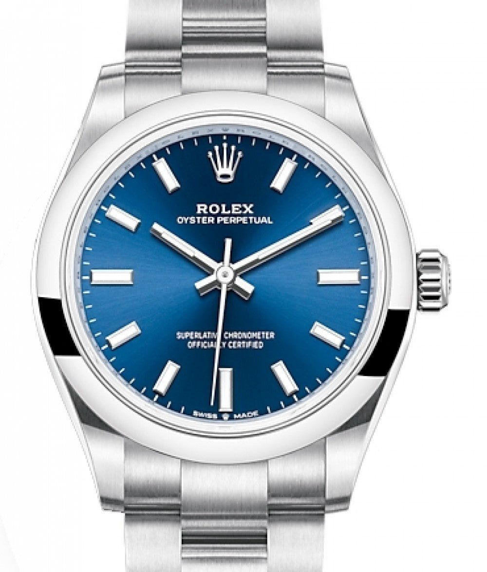 glas hjælpemotor skille sig ud Rolex Oyster Perpetual 31 Domed Bezel Blue Index Dial Oyster Bracelet –  WatchesOff5th