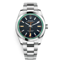 Thumbnail for Rolex Steel Milgauss Watch Green Crystal - 116400GV Custom Mad in time Dial - WatchesOff5th