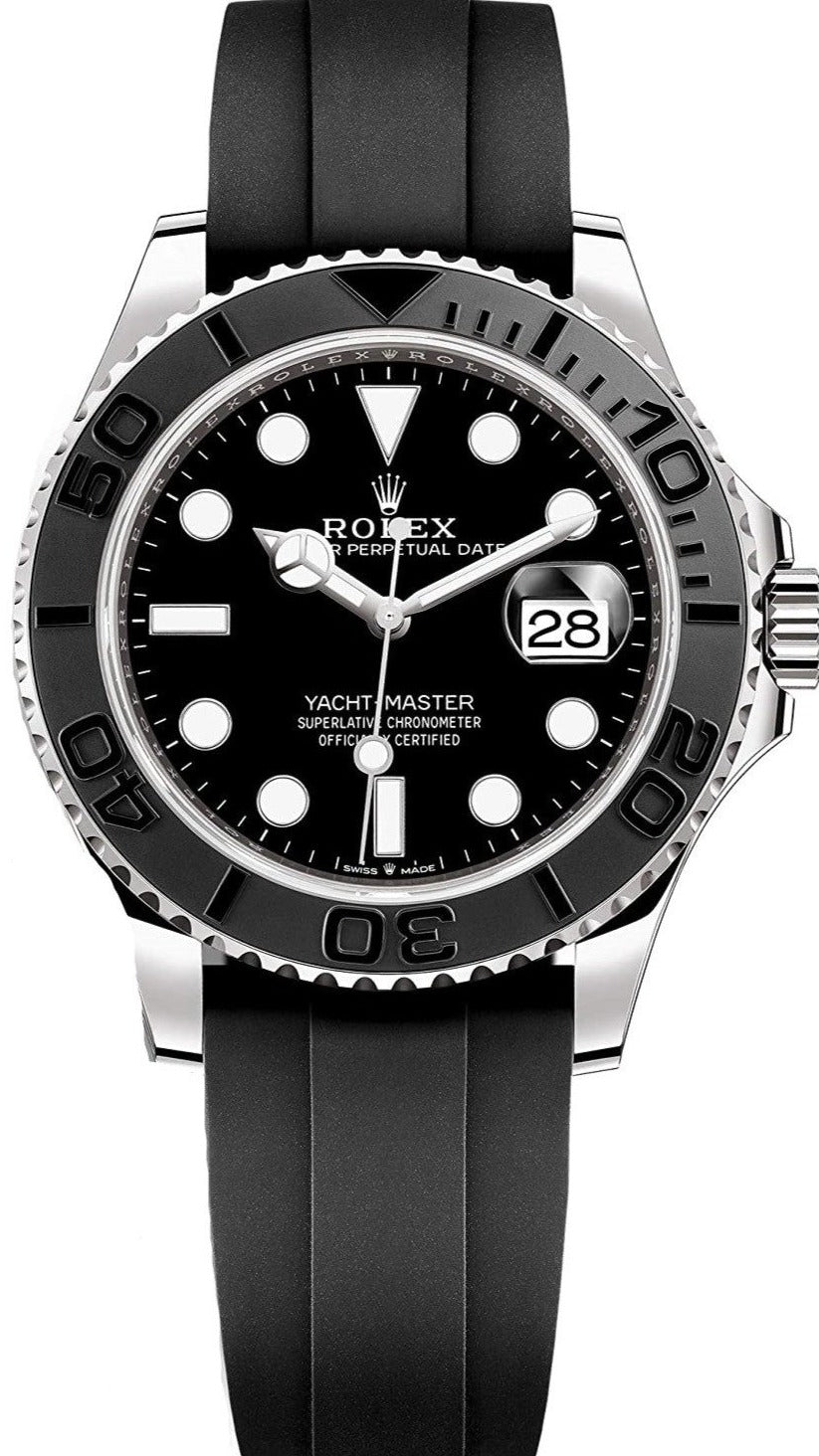 Baffle Staan voor Dierentuin Rolex White Gold Yacht-Master 42 Watch - Black Dial - Oysterflex Strap –  WatchesOff5th