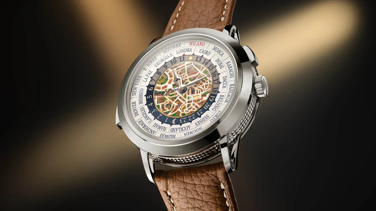 Patek Philippe World Time Minute Repeater 5531G-012 with cloisonne enamel map of Milan by day