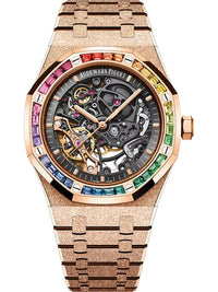 Thumbnail for Audemars Piguet Royal Oak Double Balance Wheel Openworked 41mm Frosted Pink Gold Rainbow Bezel Ref 15412OR.YG.1224OR.01-B - brand stock photo front