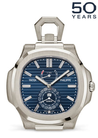 Thumbnail for Patek Philippe Nautilus 50th Anniversary Desk Clock 18K White Gold Sunburst Blue Embossed Dial - front