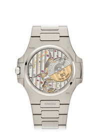 Thumbnail for Patek Philippe Nautilus 50th Anniversary 38mm Platinum Sunburst Blue Embossed Dial Platinum Bracelet - sapphire crystal case back