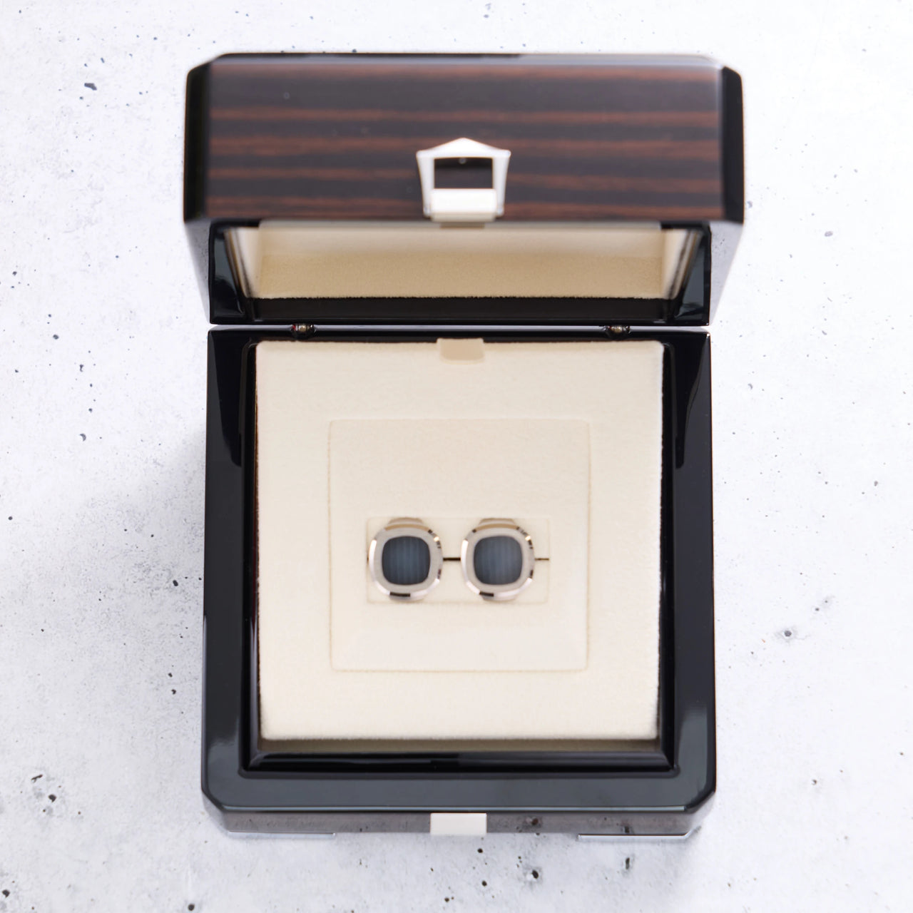 Patek Philippe Nautilus Cufflinks 18K White Gold Blue Dial - in the open original Patek Philippe box