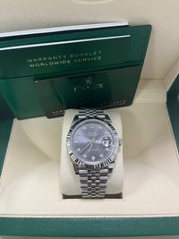 Thumbnail for Rolex Datejust 41mm Steel and White Gold Slate Diamond Dial Fluted Bezel Jubilee Bracelet (Ref 126334) - in the original Rolex presentation box with warranty booklet