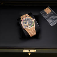 Thumbnail for Audemars Piguet Royal Oak Double Balance Wheel Openworked 41mm Frosted Pink Gold Rainbow Bezel Ref 15412OR.YG.1224OR.01-B - in the presentation box angled