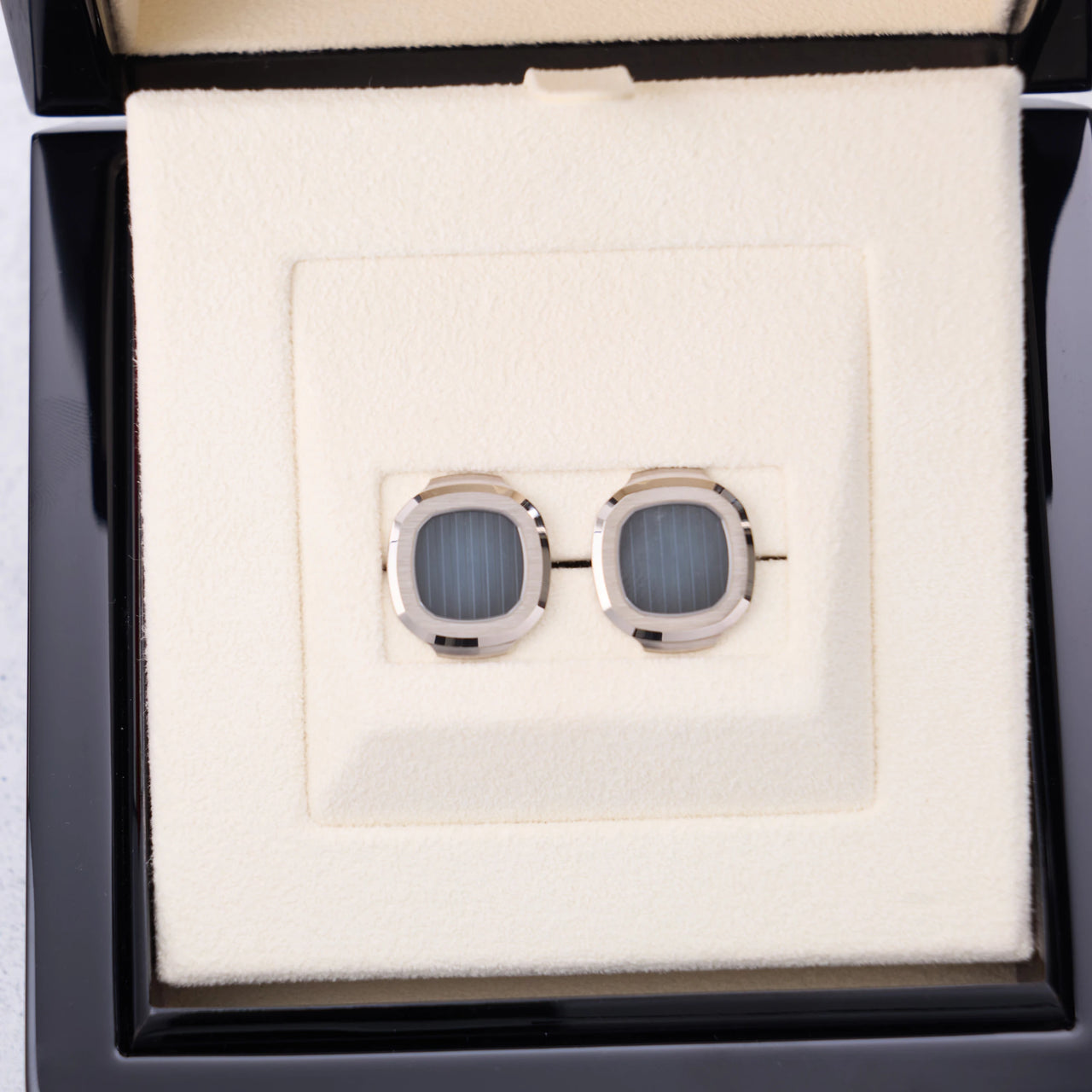 Patek Philippe Nautilus Cufflinks 18K White Gold Blue Dial - presented in the original box