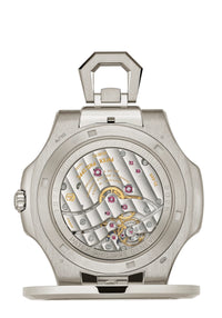 Thumbnail for Patek Philippe Nautilus 50th Anniversary Desk Clock 18K White Gold Sunburst Blue Embossed Dial - hinged cover open