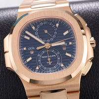 Thumbnail for Patek Philippe Nautilus Travel Time Chronograph 18K Rose Gold Blue Dial Ref 5990/1R-001 - dial close-up
