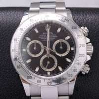 Thumbnail for Rolex Daytona 40mm Stainless Steel Black Dial Tachymeter Bezel Oyster Bracelet (Ref 116520) - close-up of the black dial and engraved tachymeter bezel