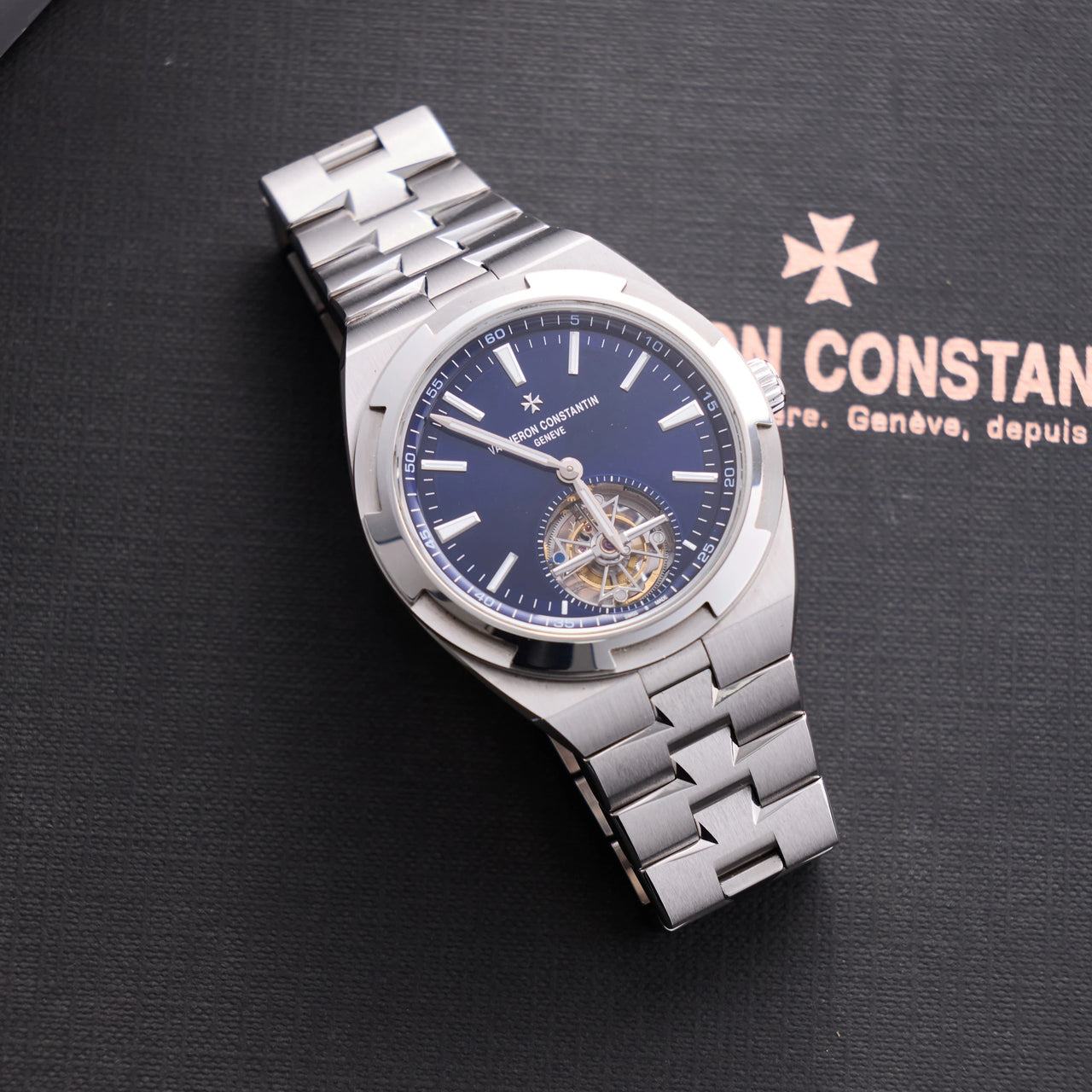 Vacheron Constantin Overseas Tourbillon 42.5mm Stainless Steel Blue Dial (Ref 6000V/110A-B544) - blue dial and tourbillon