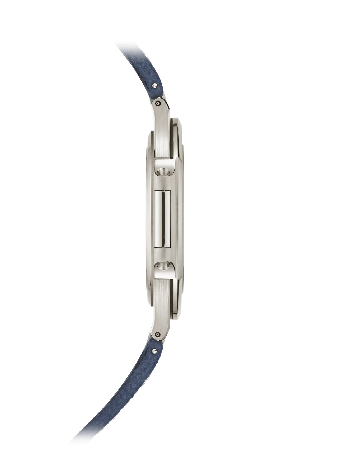 Patek Philippe Nautilus 50th Anniversary 41mm 18K White Gold Sunburst Blue Embossed Dial Baguette Diamond Hour Markers - case profile at 9 o'clock