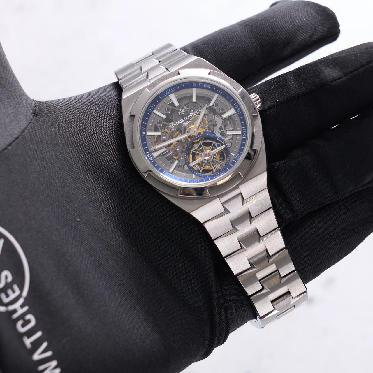 Vacheron Constantin Overseas Tourbillon Skeleton 42.5mm Titanium Skeleton Dial 6000V/210T-B935 - front view of the dial, held in hand