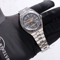 Thumbnail for Vacheron Constantin Overseas Tourbillon Skeleton 42.5mm Titanium Skeleton Dial 6000V/210T-B935 - front view of the dial, held in hand