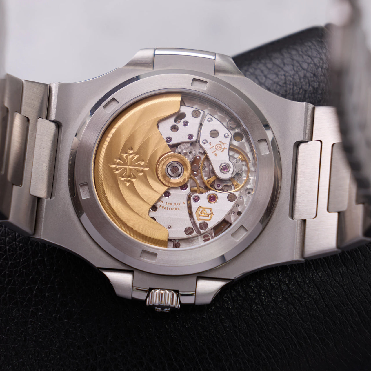 Patek Philippe Nautilus 40mm Stainless Steel White Dial (Ref 5711/1A-011) - sapphire crystal case back showing the calibre 324 S C movement
