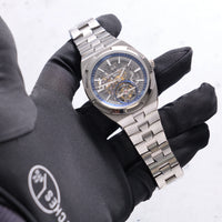 Thumbnail for Vacheron Constantin Overseas Tourbillon Skeleton 42.5mm Titanium Skeleton Dial 6000V/210T-B935 - dial view held in hand with the bracelet