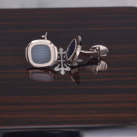 Thumbnail for Patek Philippe Nautilus Cufflinks 18K White Gold Blue Dial - on the box lid with the Calatrava cross