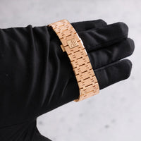Thumbnail for Audemars Piguet Royal Oak Double Balance Wheel Openworked 41mm Frosted Pink Gold Rainbow Bezel Ref 15412OR.YG.1224OR.01-B - hammered bracelet with the AP folding clasp