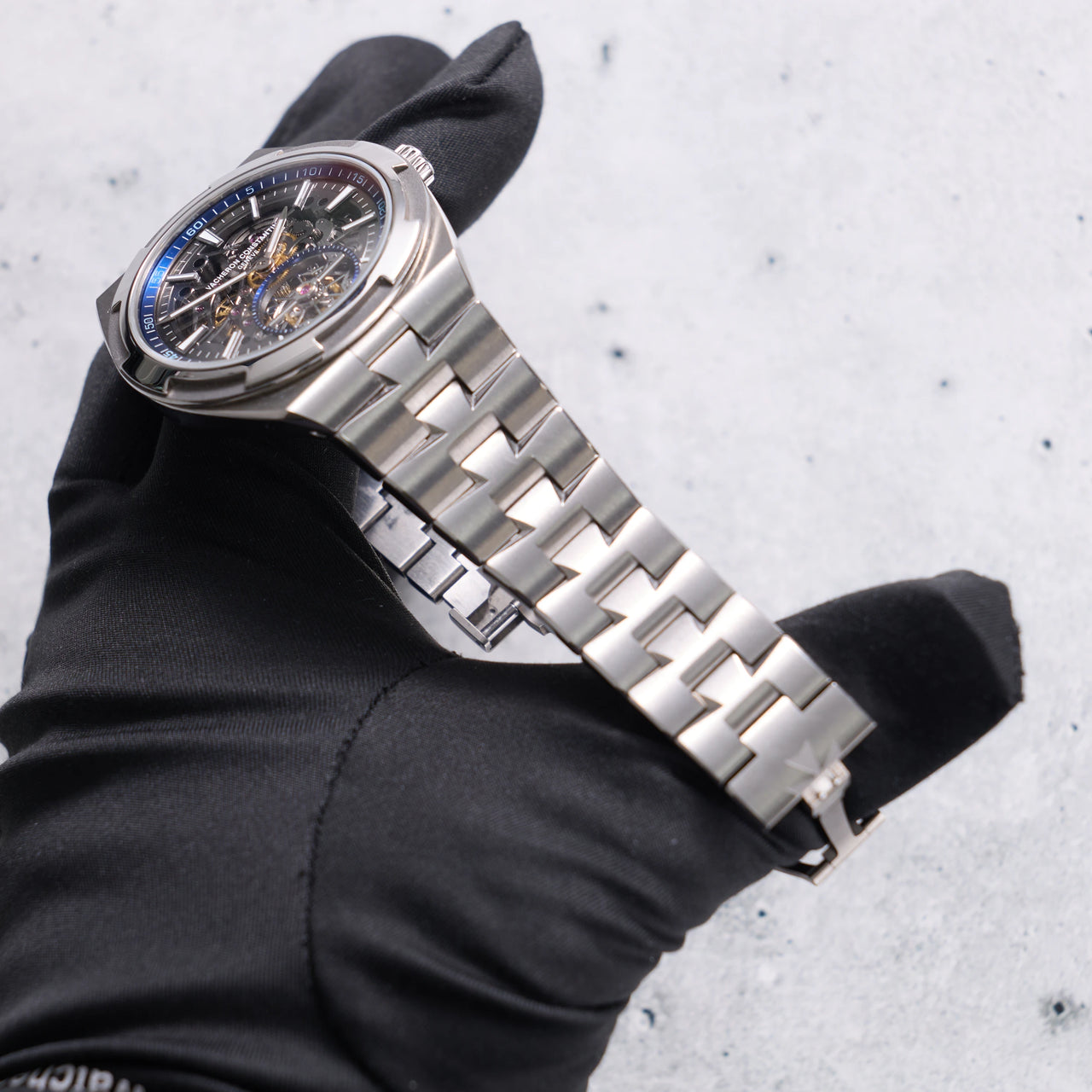 Vacheron Constantin Overseas Tourbillon Skeleton 42.5mm Titanium Skeleton Dial 6000V/210T-B935 - titanium bracelet, held in hand