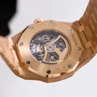 Thumbnail for Audemars Piguet Royal Oak Double Balance Wheel Openworked 41mm Frosted Pink Gold Rainbow Bezel Ref 15412OR.YG.1224OR.01-B - sapphire caseback engraved Royal Oak and hallmarked Au750
