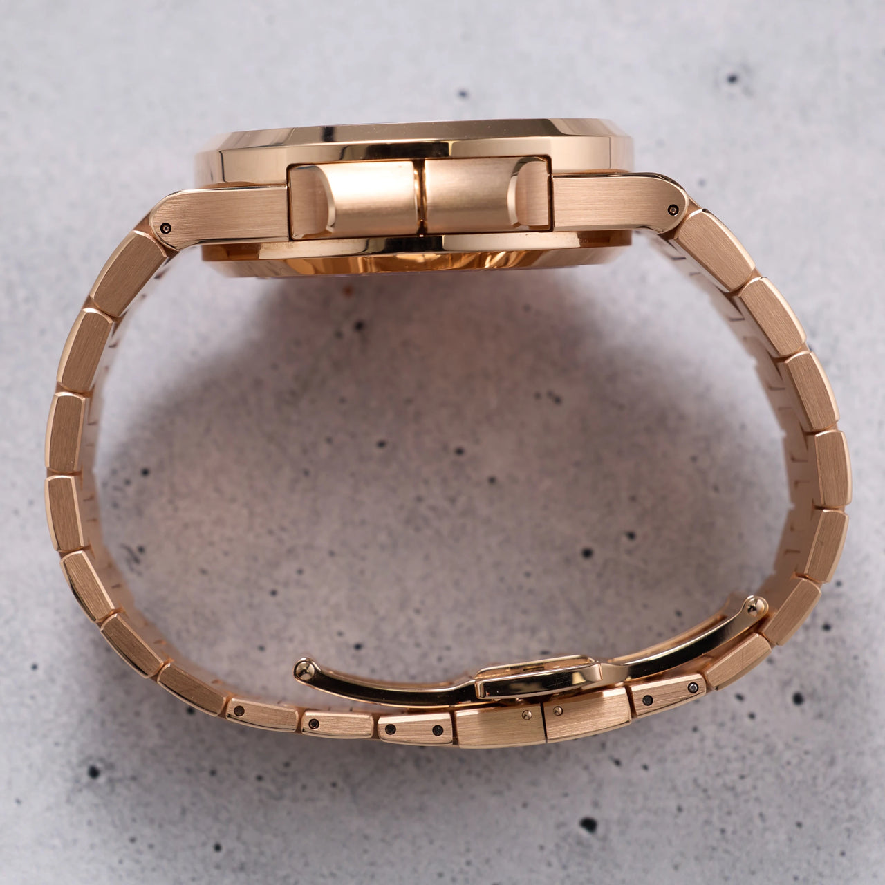 Patek Philippe Nautilus Travel Time Chronograph 18K Rose Gold Blue Dial Ref 5990/1R-001 - case side profile