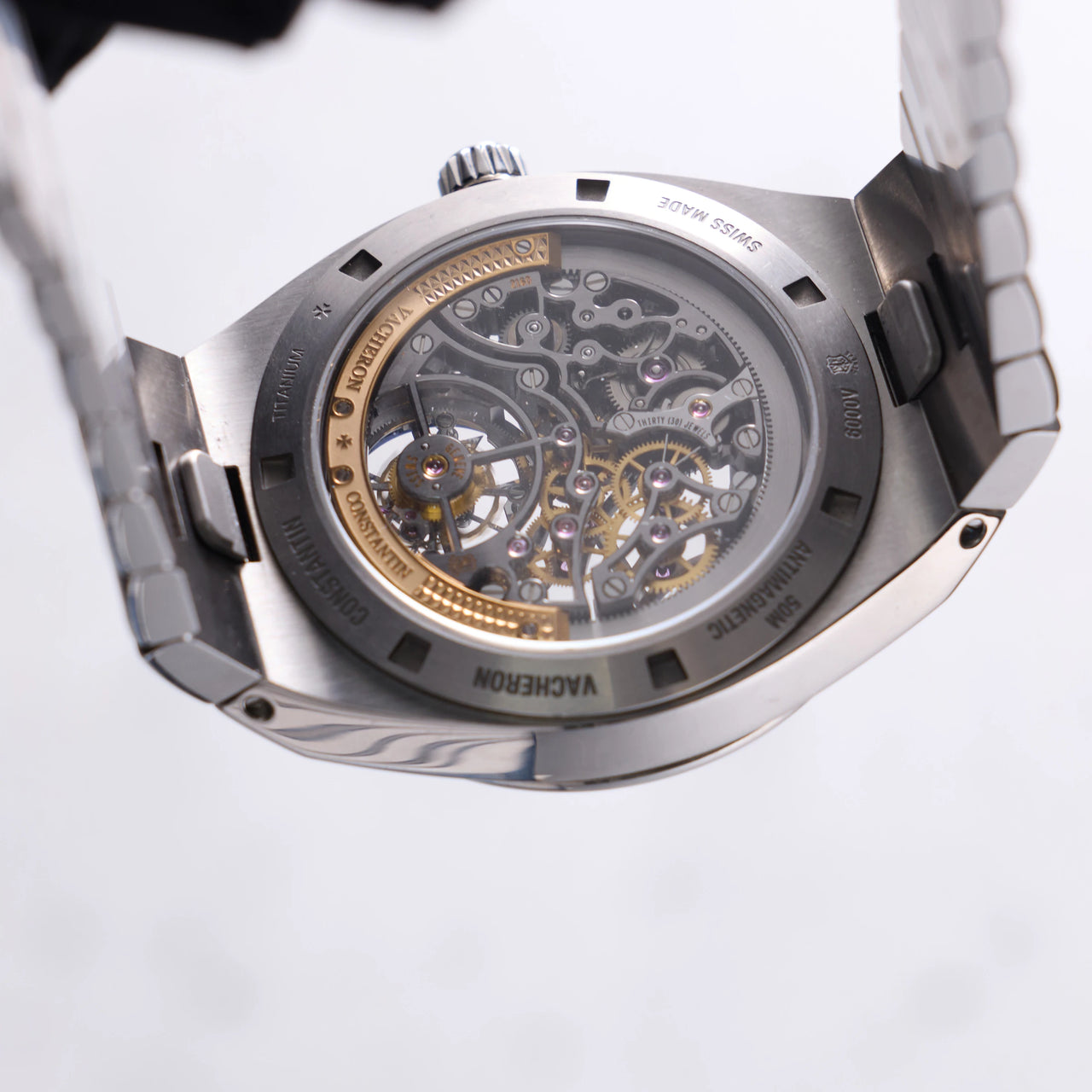 Vacheron Constantin Overseas Tourbillon Skeleton 42.5mm Titanium Skeleton Dial 6000V/210T-B935 - sapphire caseback showing the skeletonized calibre 2160 tourbillon movement