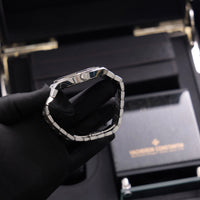 Thumbnail for Vacheron Constantin Overseas Tourbillon 42.5mm Stainless Steel Blue Dial (Ref 6000V/110A-B544) - crown side profile over the presentation box